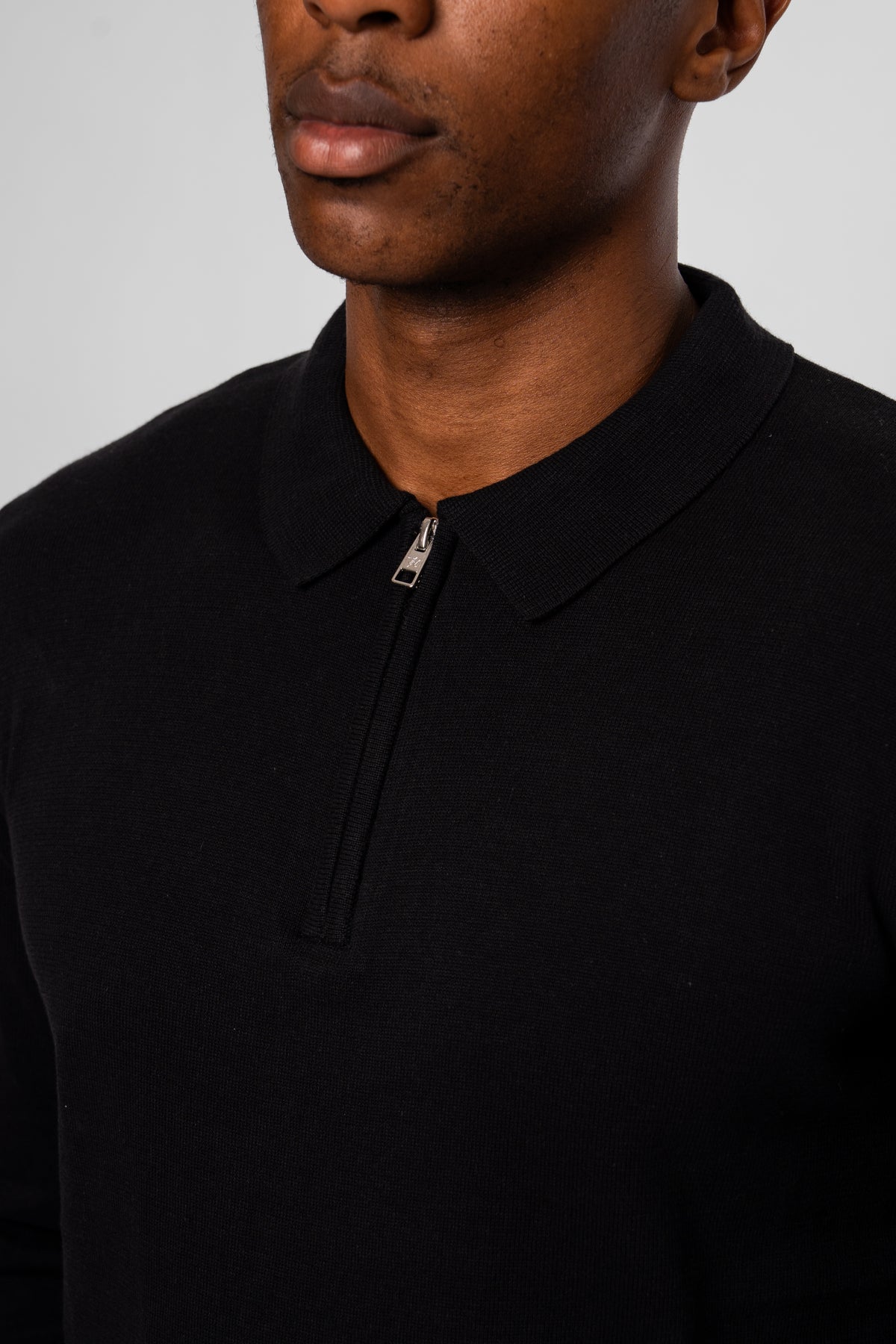 Luxe Premium Black Long Sleeve Knit Polo