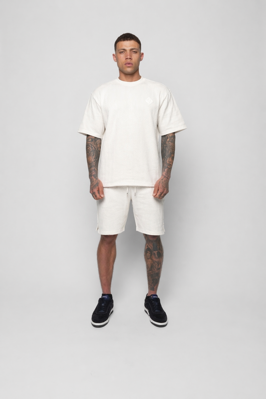 Conza Off White T-Shirt & Short Set