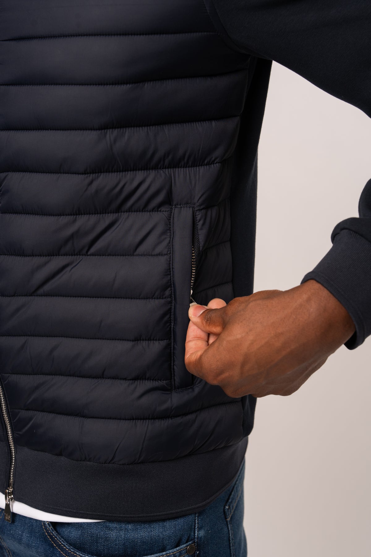 Luxe Premium Navy Quilted Hybrid Jacket