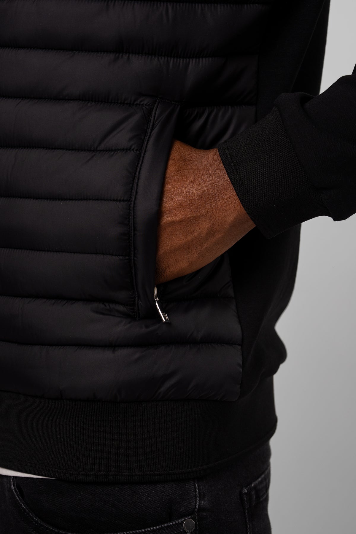 Luxe Premium Black Quilted Hybrid Jacket