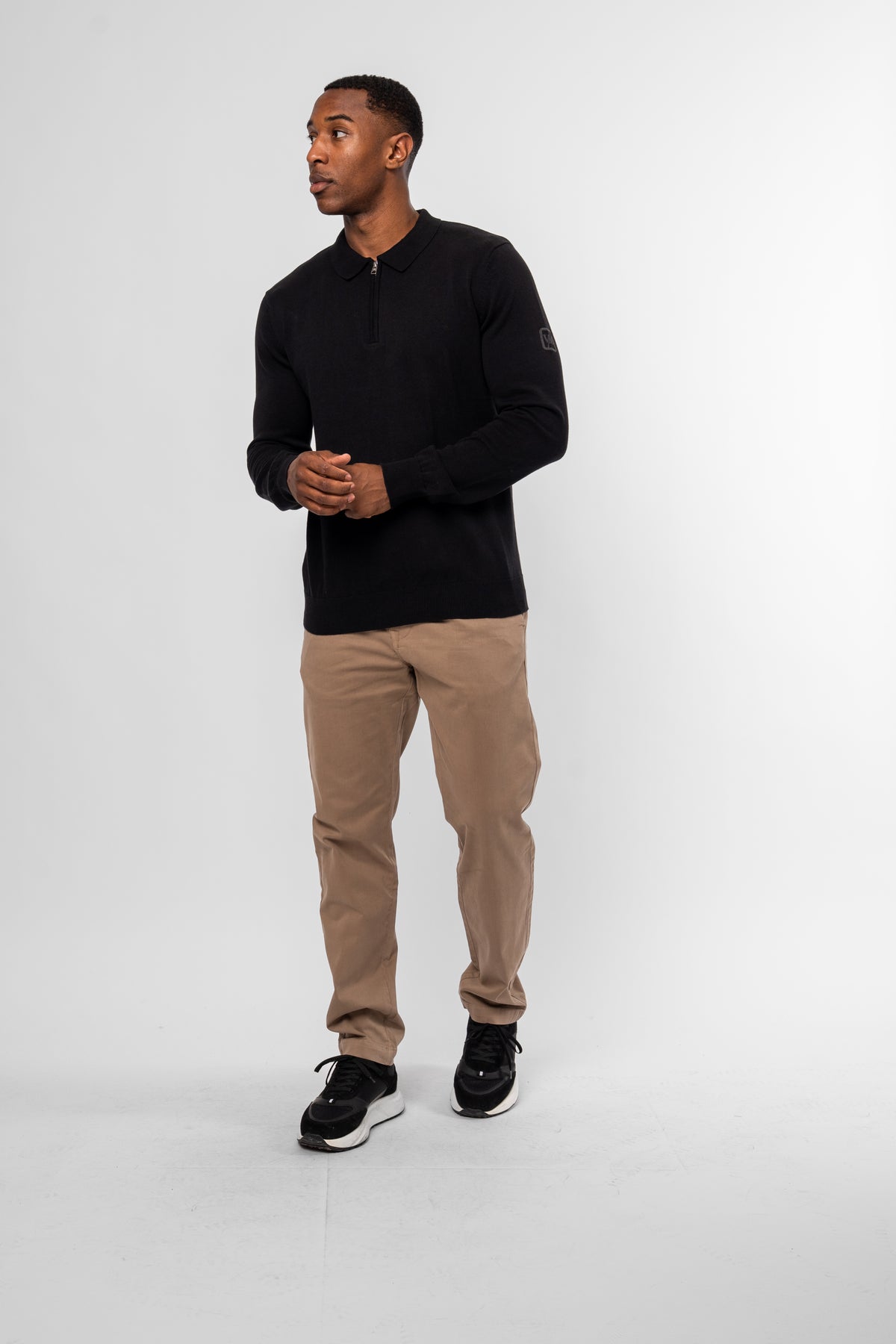 Luxe Premium Black Long Sleeve Knit Polo