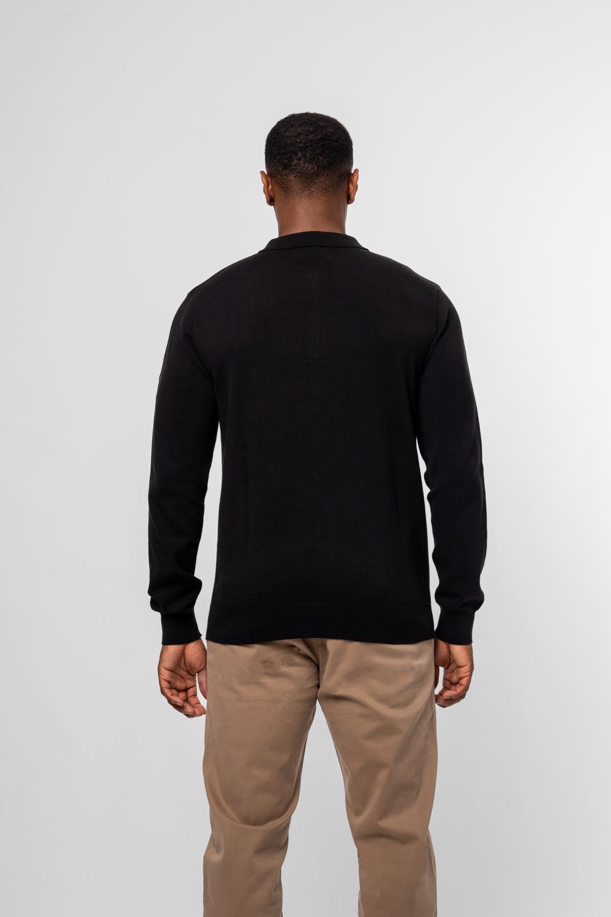 Luxe Premium Black Long Sleeve Knit Polo