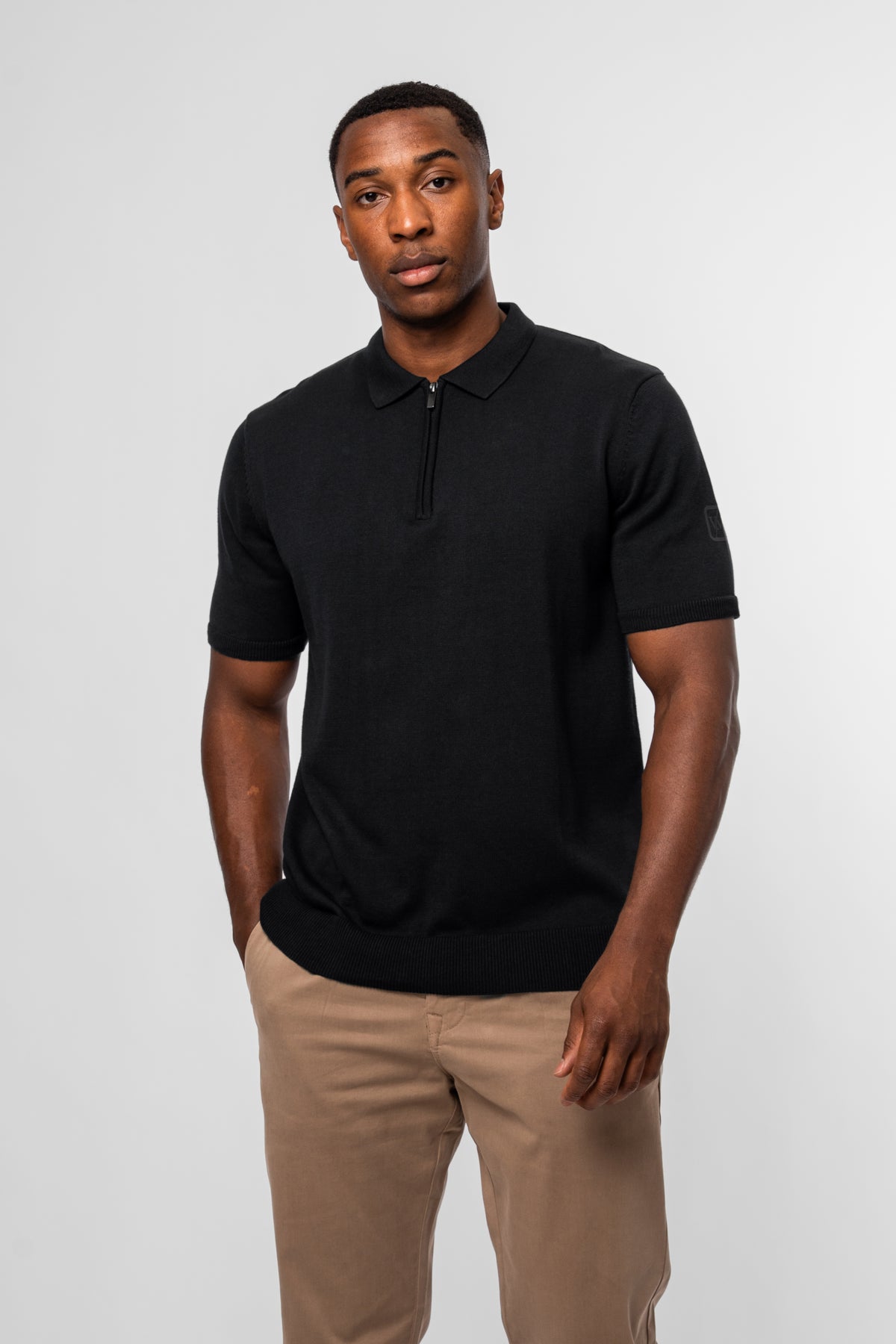 Luxe Premium Black Short Sleeve Knit Polo