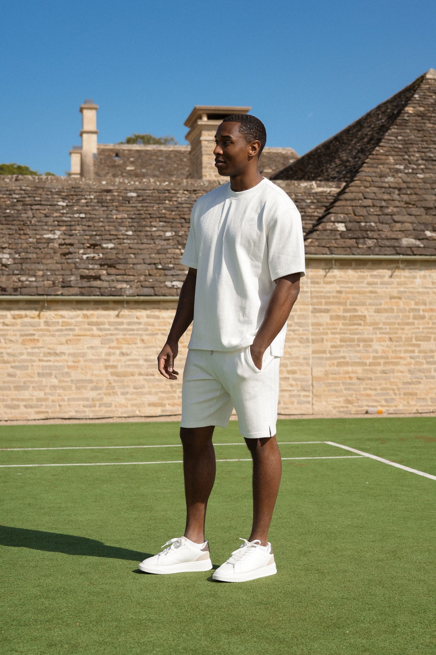 Conza Off White T-Shirt & Short Set
